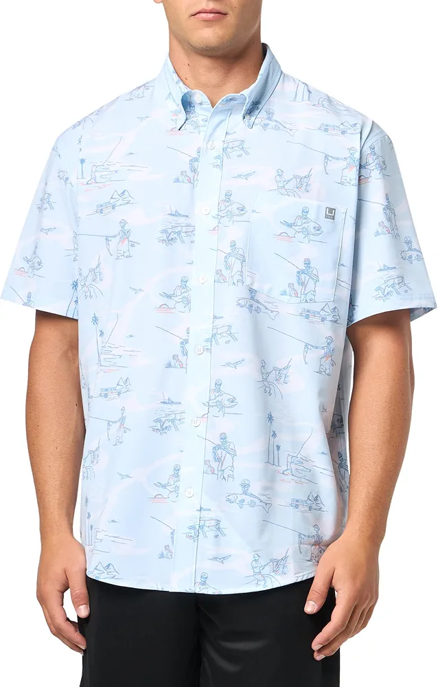 HUK Men's Kona Pattern Short Sleeve Fishing Button Down Shirt