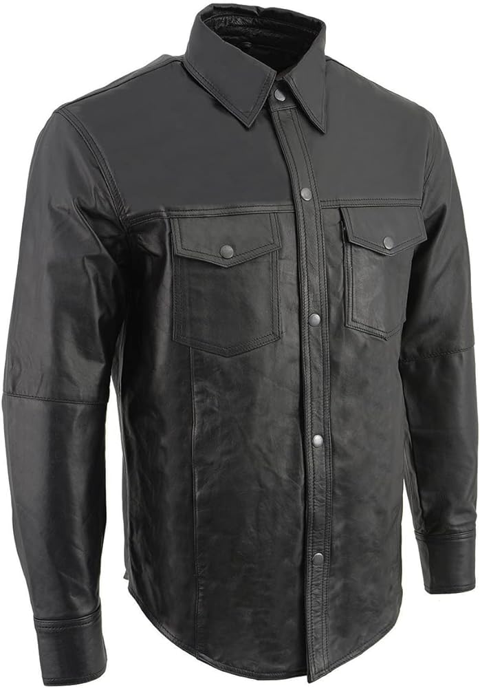 Milwaukee Leather Men's Lambskin Leather Shirt with Snap Down Collar (Black, XX-Large)