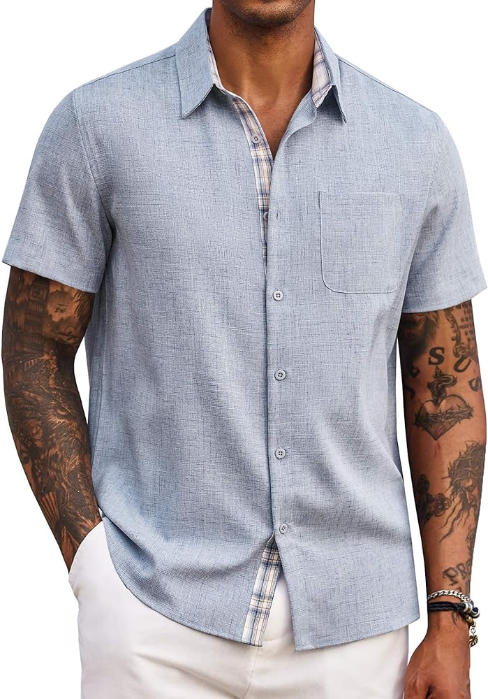 COOFANDY Men's Button Down Shirts Short Sleeve Casual Shirts Summer Beach Shirts Vacation Wedding Shirts with Pocket