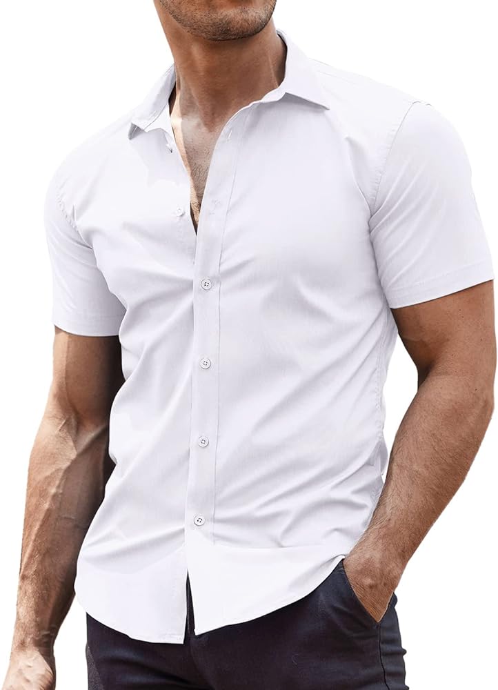 COOFANDY Men's Muscle Fit Dress Shirts Wrinkle-Free Short Sleeve Casual Button Down Shirt