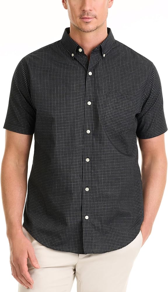 Van Heusen Mens Wrinkle Free Short Sleeve Button Down Check Shirt