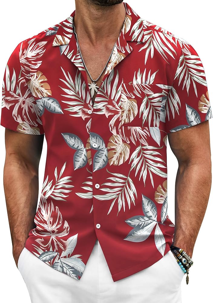 COOFANDY Mens Hawaiian Shirt Short Sleeve Floral Button Down Shirts Tropical Summer Beach Shirts Camp Collar Shirt