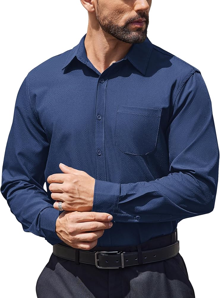 COOFANDY Mens Dress Shirts Long Sleeve Wrinkle Free Shirt Textured Business Casual Button Down Shirt