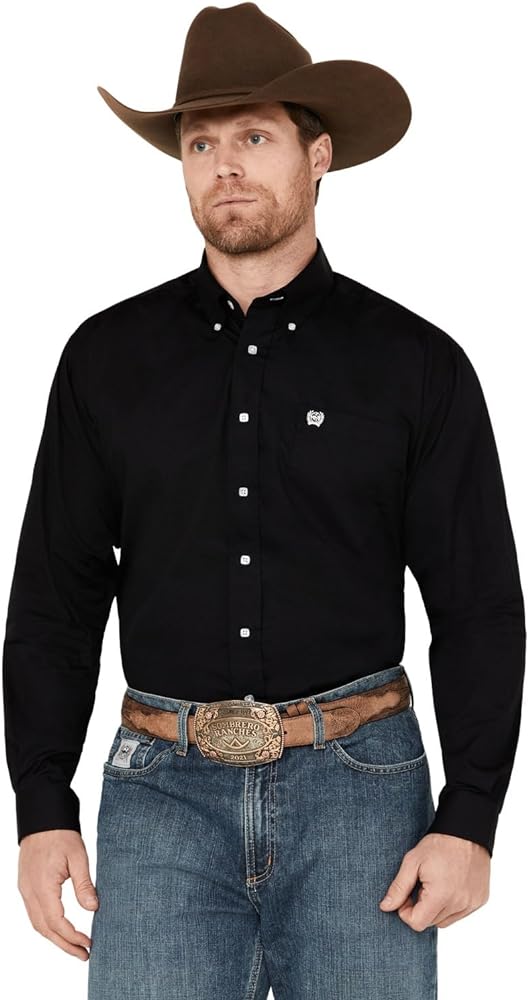 Cinch Men's Classic Fit Long Sleeve Button One Open Pocket Solid Basic