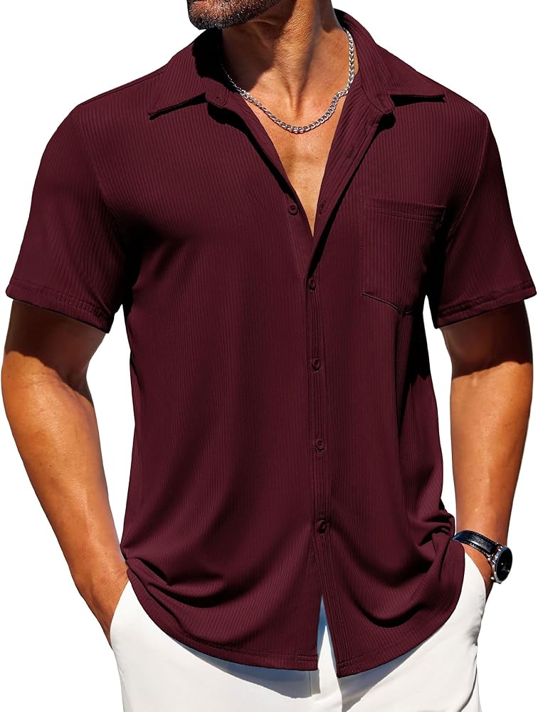 COOFANDY Mens Button Down Shirts Short Sleeve Casual Summer Beach Shirts Textured Shirt