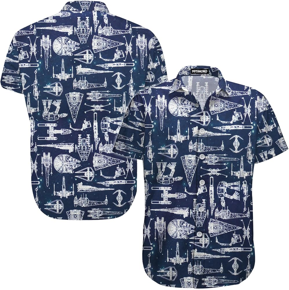 Movie Button Down Shirt, War Spaceship Hawaiian Shirt, Character Short Sleeve Shirt, Birthday Gifts for Men Women