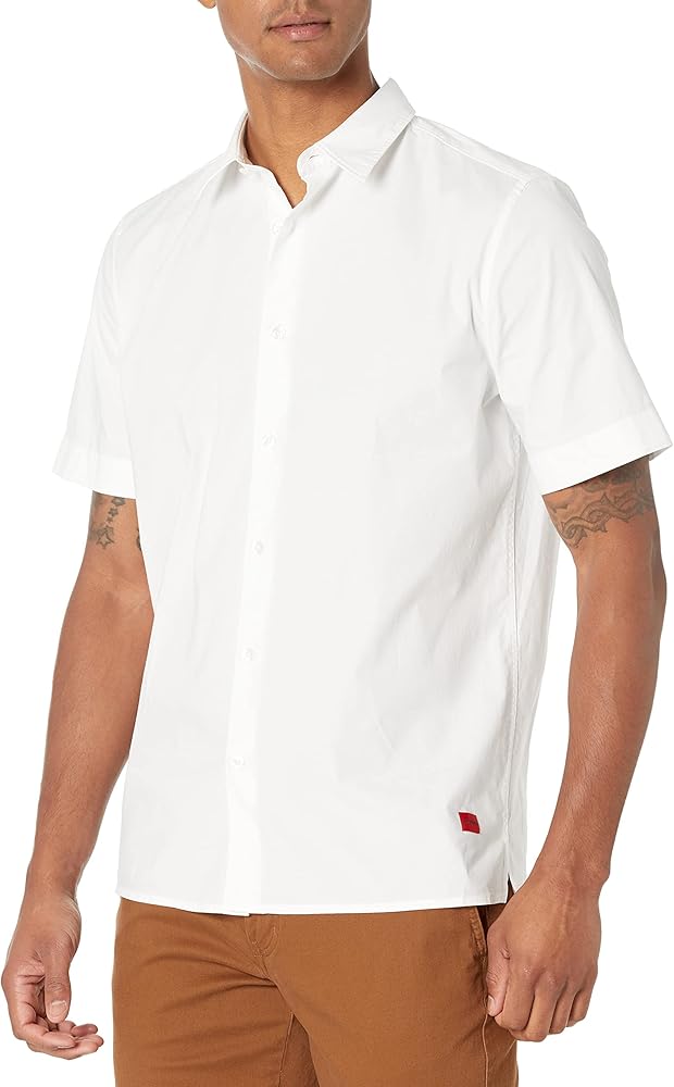 HUGO Men's Relaxed Fit Short Sleeve Button Down Shirt