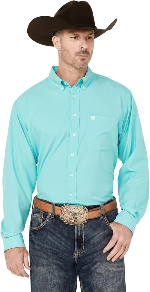 Cinch Men's Solid Turquoise Arenaflex Long Sleeve Button Down