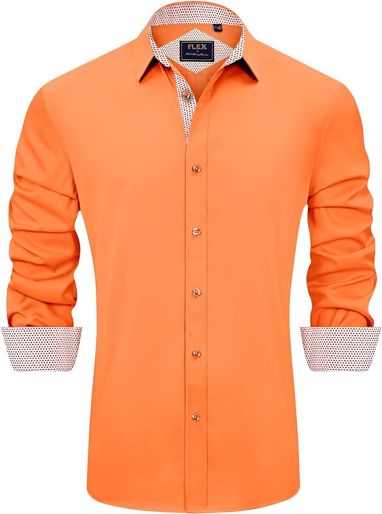 J.VER Men's Casual Long Sleeve Stretch Dress Shirt Wrinkle-Free Regular Fit Button Down Shirts