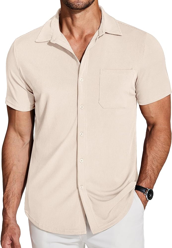 COOFANDY Men's Short Sleeve Wrinkle Free Knit Polo Shirt Causal Button Down Summer Camp Beach Shirts