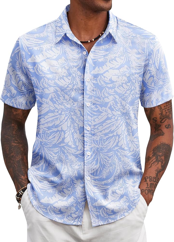 COOFANDY Mens Hawaiian Floral Shirts Tropical Button Down Shirt Summer Beach Shirt