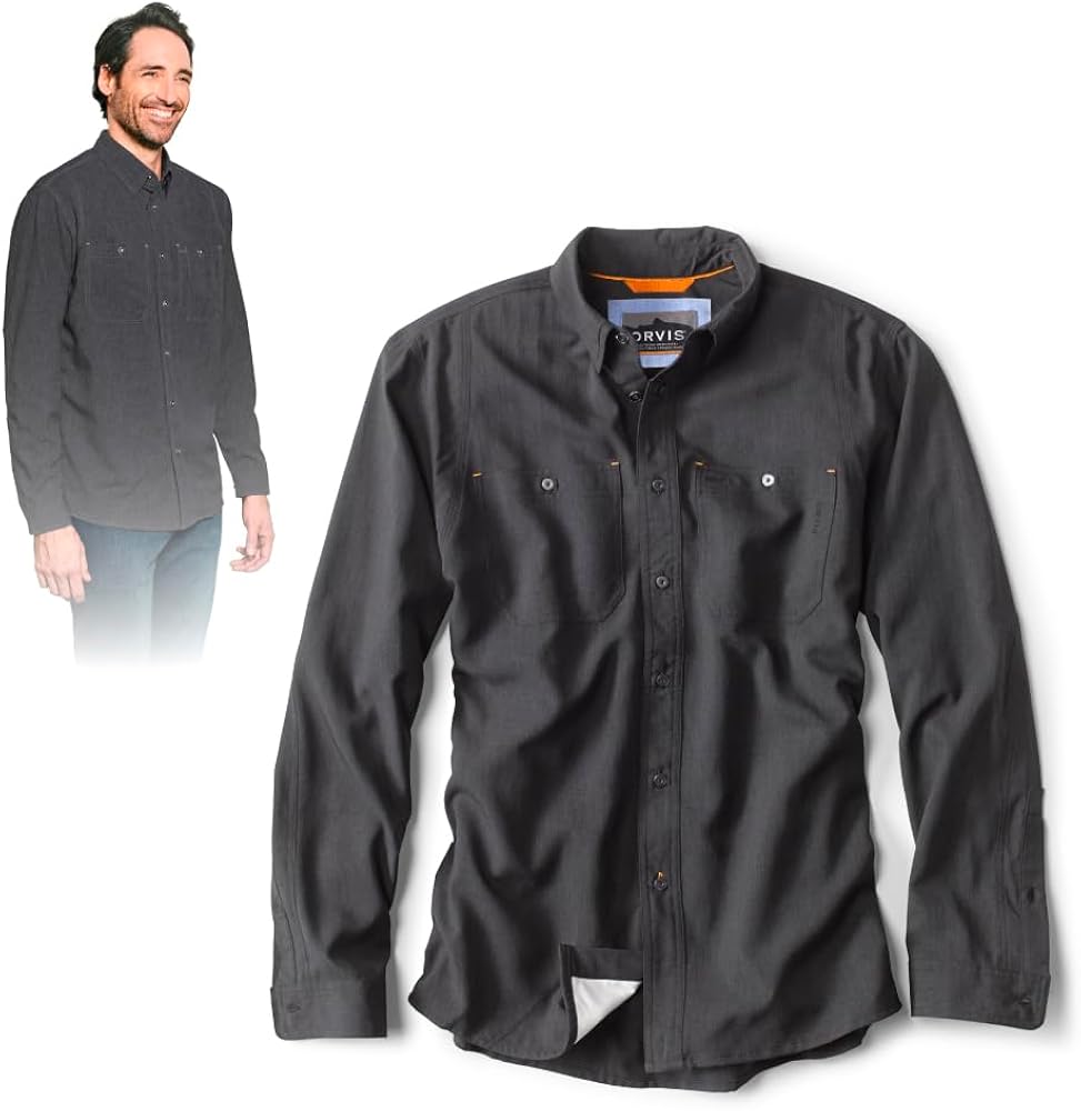 Orvis Tech Chambray Long Sleeve Men's Work Shirts - Lightweight Quick-Drying UPF 40 Chambray Fabric Casual Men's Shirts