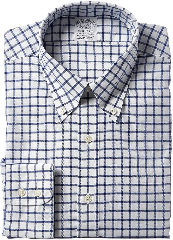 Brooks Brothers Men's Non-iron Stretch Twill Patterened Button-down Collar Dress Shirt