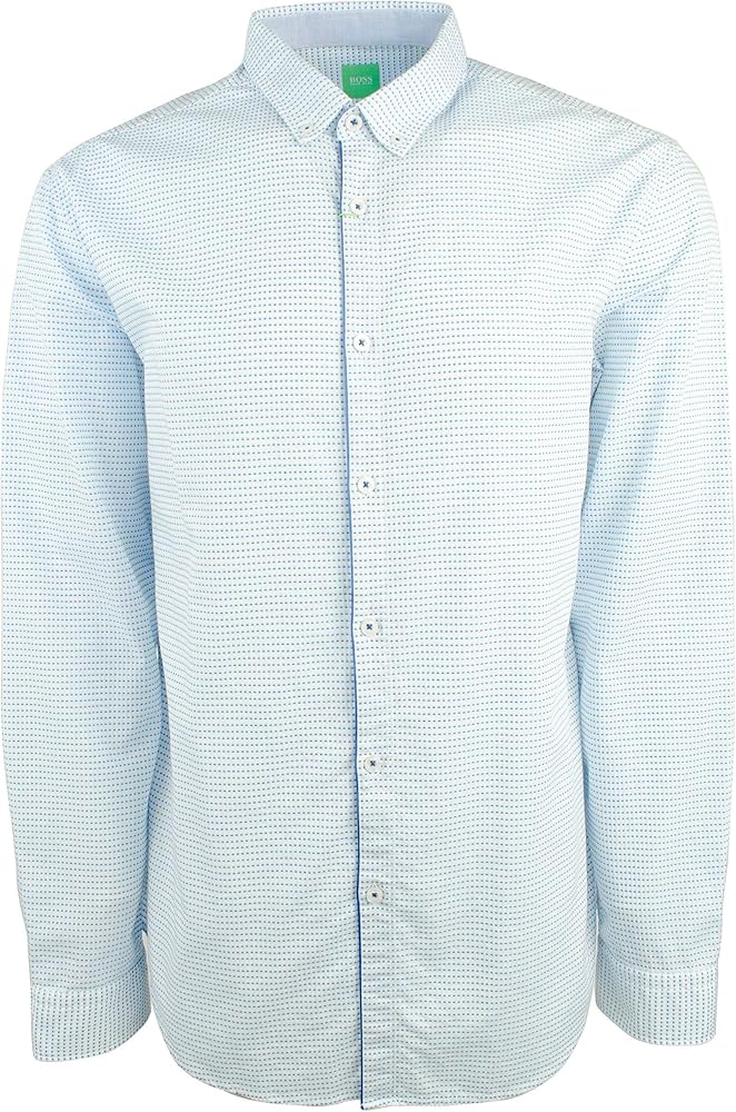 Men's Slim-Fit Cotton Button Down Casual Shirt-B-XXL Blue/White