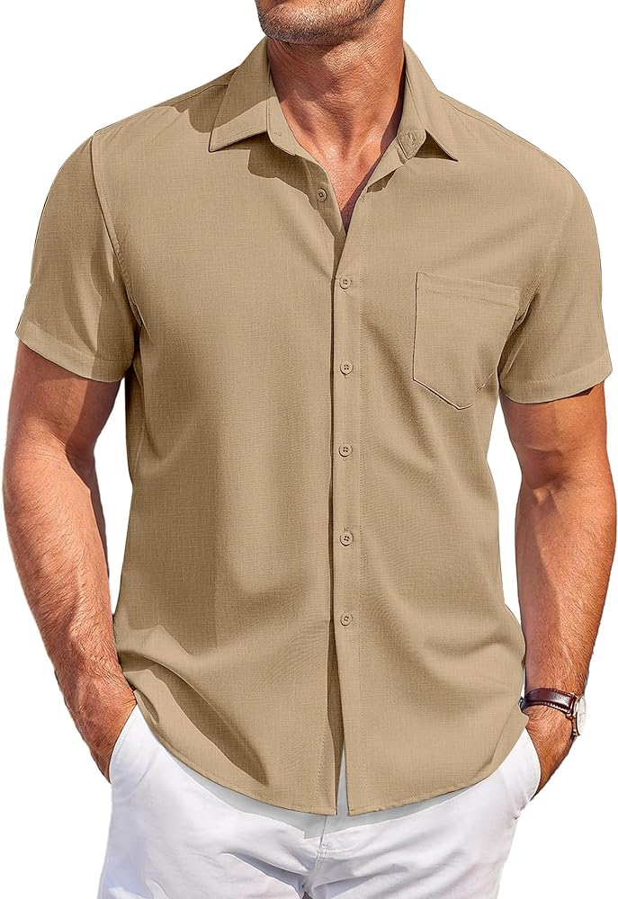 COOFANDY Mens Short Sleeve Shirts Casual Button Down Shirts Summer Beach Shirt Wrinkle Free