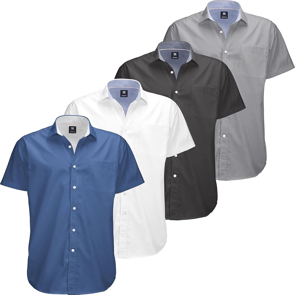 Visive Mens Shirts Multi Packs Short Sleeve Button Down Dress Shirts Solid Color Big and Tall