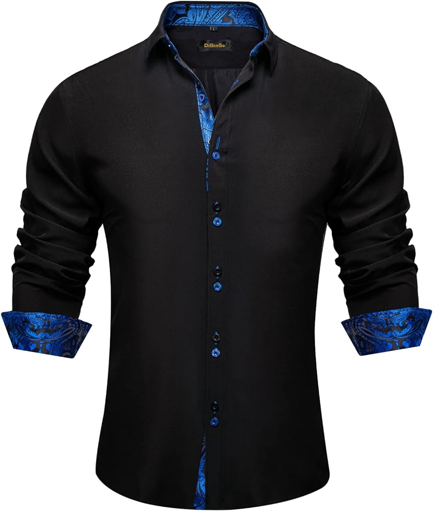 DiBanGu Men's Dress Shirt Long Sleeve Casual Button Down Shirts Regular Fit Inner Contrast Shirt for Business Party