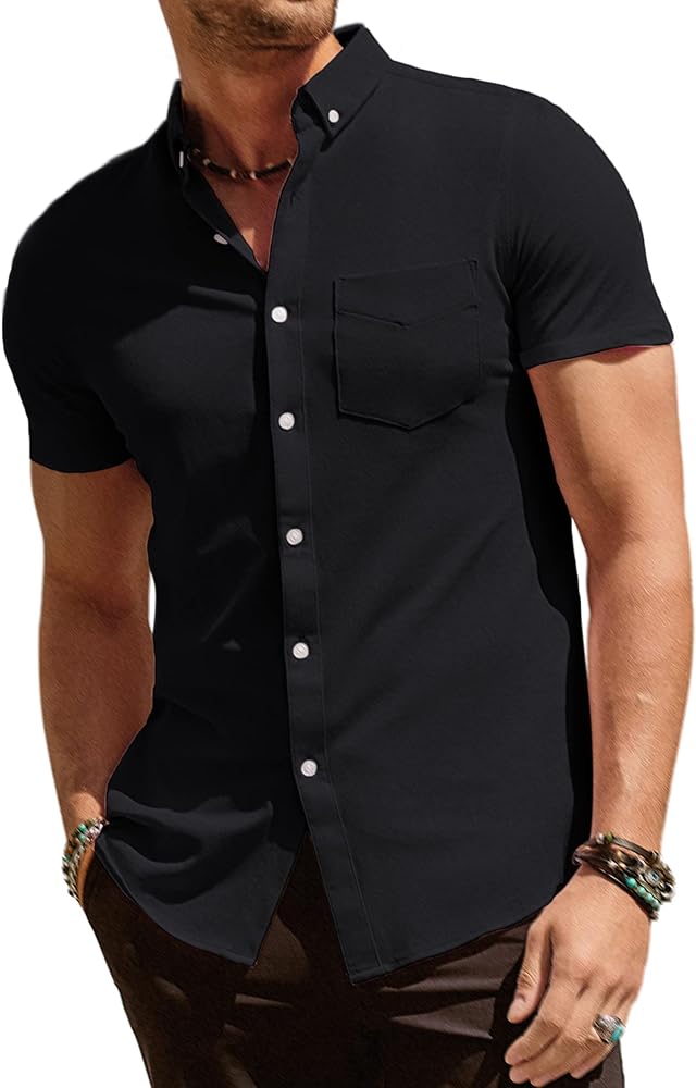 PJ PAUL JONES Men's Button Down Shirt Short Sleeve Regular Fit Casual Cotton Oxford Shirts Tops