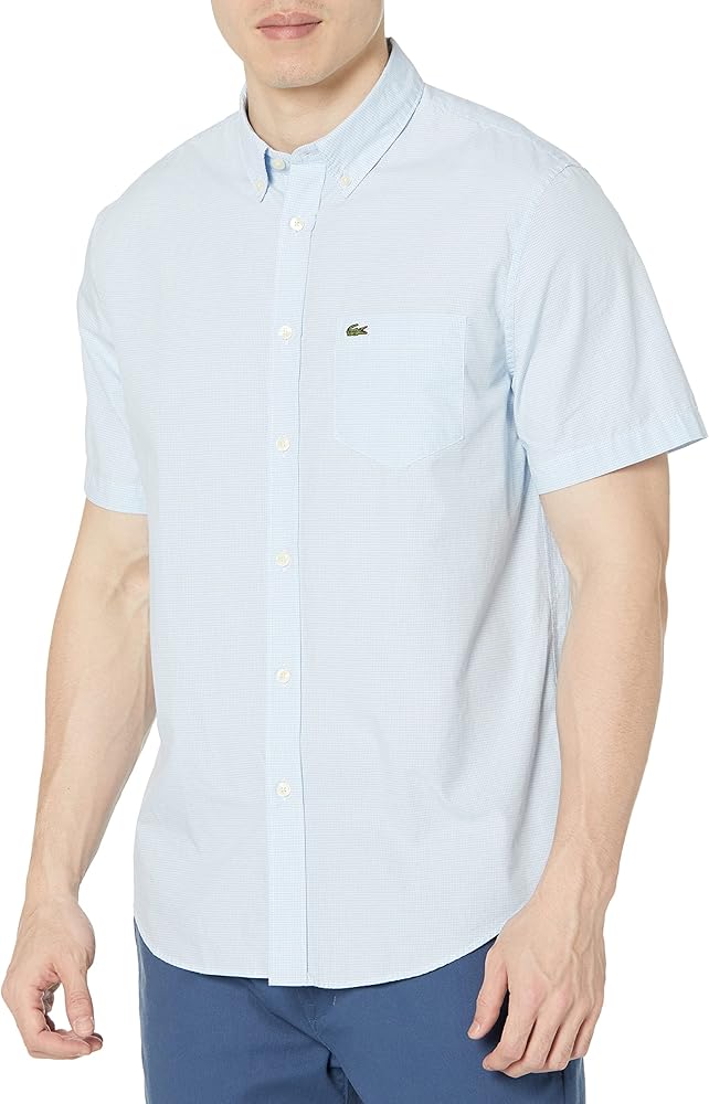 Lacoste Contemporary Collection's Men's Short Sleeve Gingham Button-Down Shirt with Front Pocket