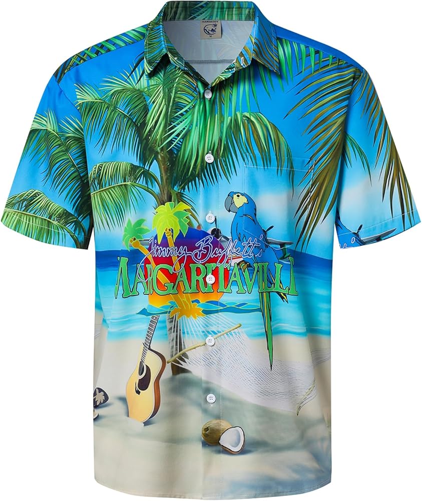 Hardaddy Men's Summer Hawaiian Shirts Funny Performence Printed Button Down Casual Bowling Shirt