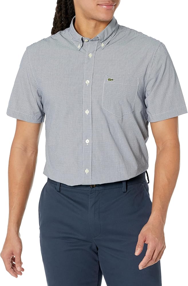 Lacoste Mens Short Sleeved Regular Fit Gingham Print-Shirt