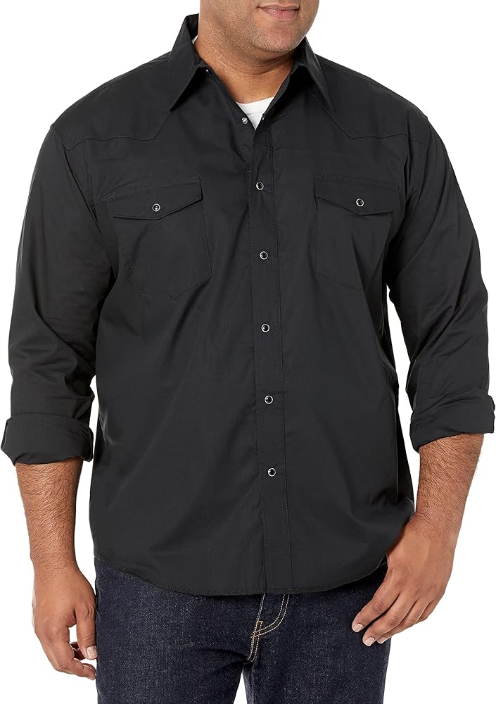 Wrangler Mens Sport Western Basic Two Pocket Long Sleeve Snap Shirt