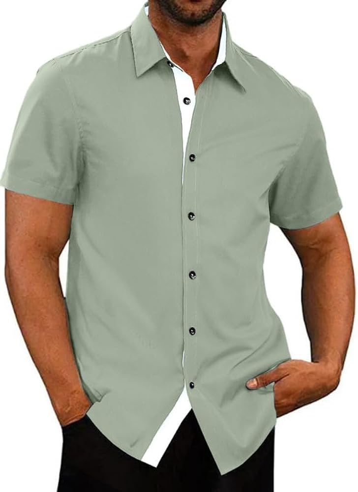 JMIERR Men's Casual Button Down Shirts Wrinkle-Free Short Sleeve Business Dress Shirt