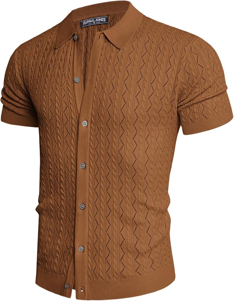 PJ PAUL JONES Men's Polo Shirt Hollowed-out Textured Casual Knitted Golf Shirt