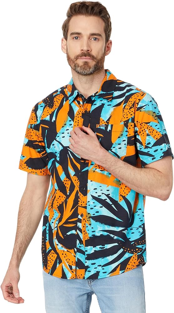 Volcom Men's Regular Marble Floral Short Sleeve Button Down Hawaiian Shirt