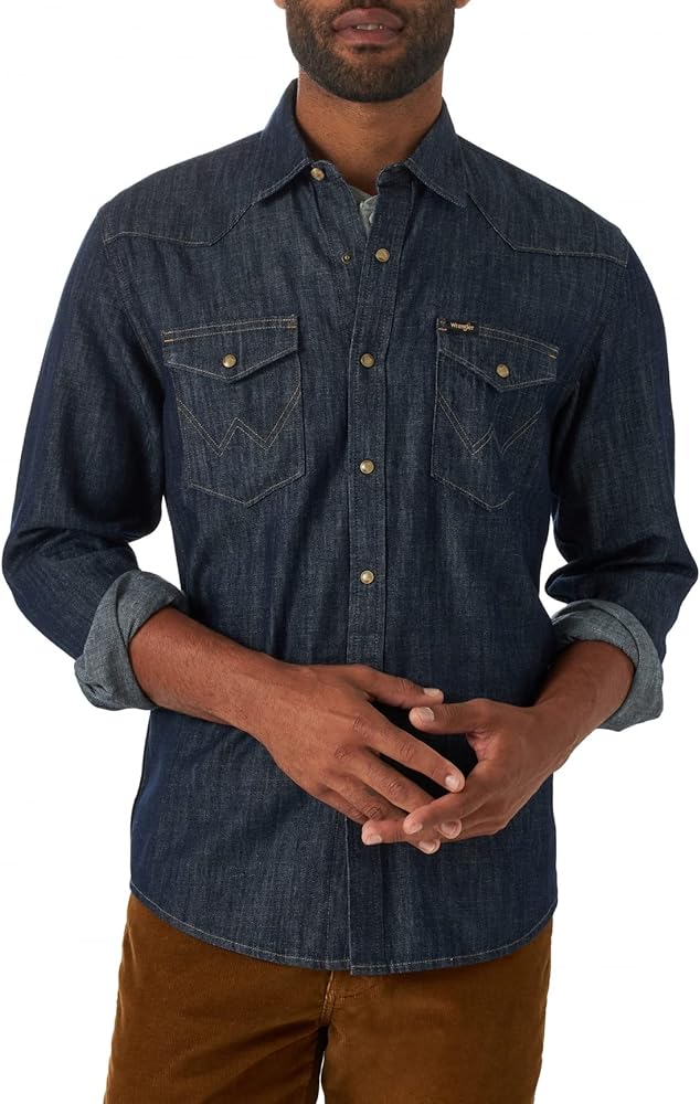 Wrangler Men's Iconic Denim Regular Fit Snap Shirt