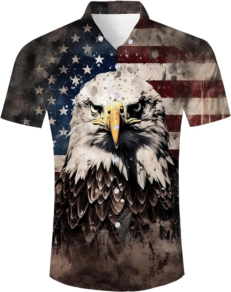 American Flag Shirt for Men USA Patriotic 4th of July Button Down Short Sleeve Shirts