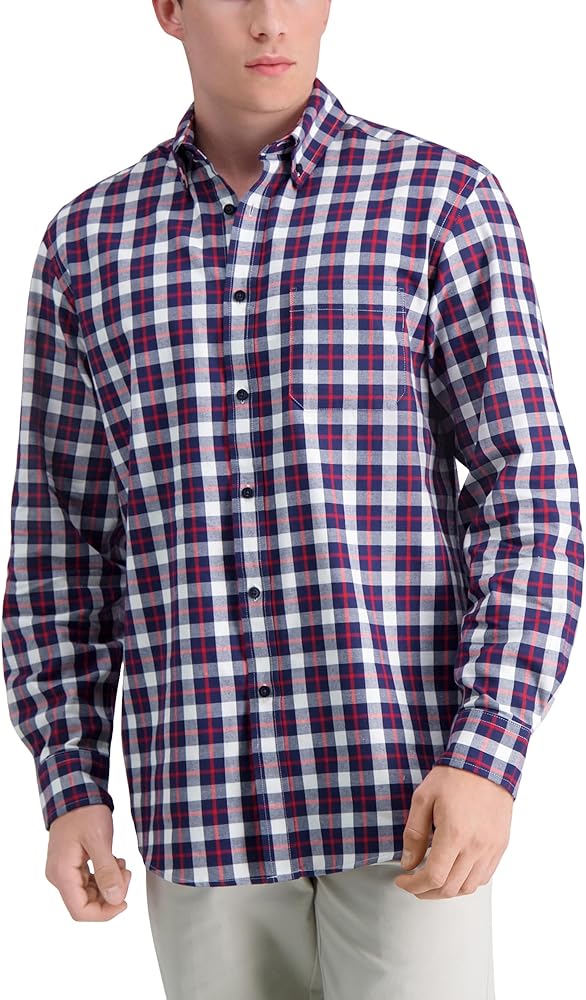 Haggar Men's Long Sleeve Printed Cotton Button Down Shirt