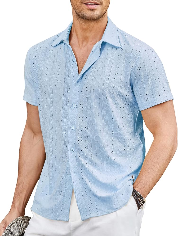 COOFANDY Mens Button Down Beach Shirt Short Sleeve Casual Vacation Shirts Summer Tropical Shirts Tops