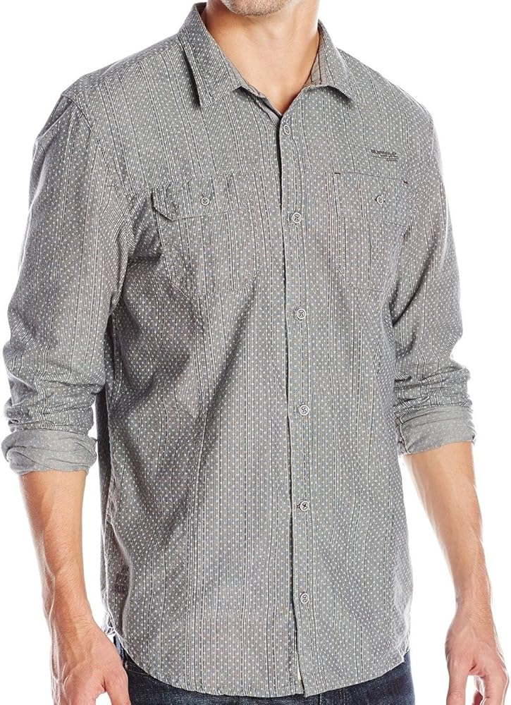 Buffalo David Bitton Men's Siloka Long Sleeve Fashion Button-Down Shirt, Concrete, Small