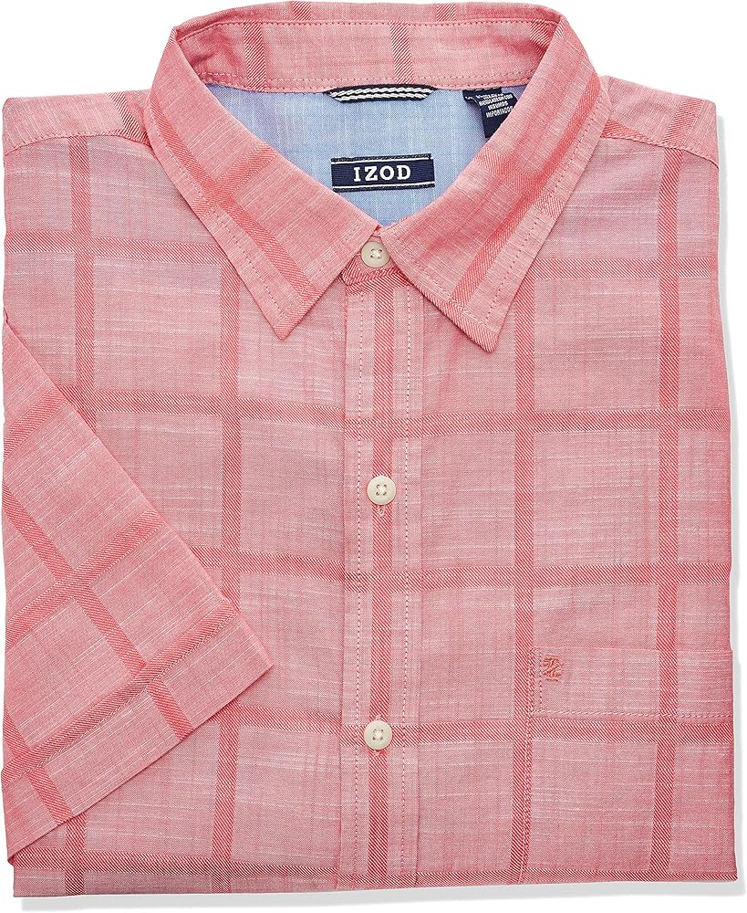 IZOD Men's Saltwater Short Sleeve Windowpane Button Down Shirt