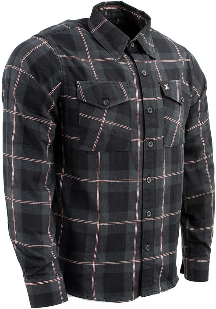 Milwaukee Leather MNG11647 Men's Black with Grey and Red Long Sleeve Cotton Flannel Shirt