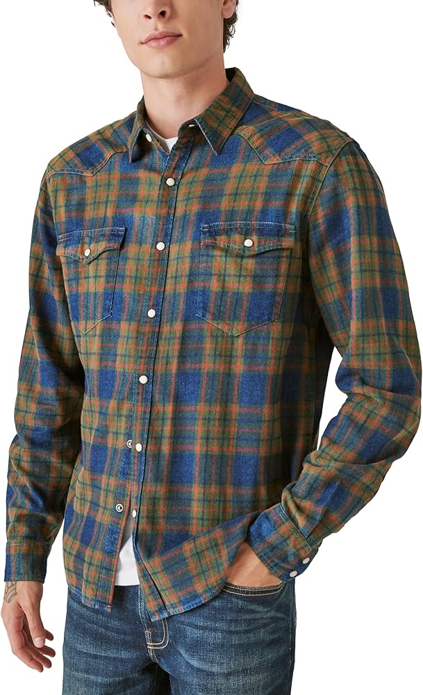 Lucky Brand Mens Plaid Western Long Sleeve Shirt