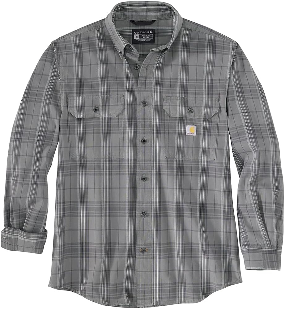 Carhartt Men's 105946 Loose Fit Midweight Chambray Long-Sleeve Plaid Shirt - Large - Steel