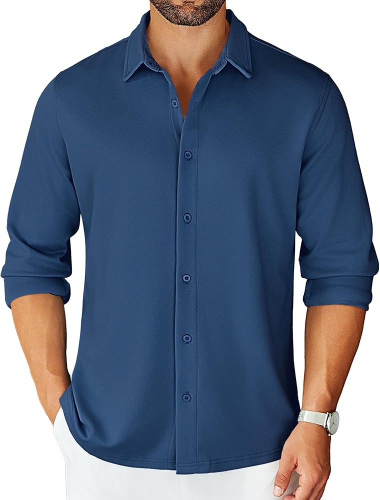 COOFANDY Mens Long Sleeve Button Down Shirt Regular Fit Wrinkle Free Dress Shirts Casual Stylish