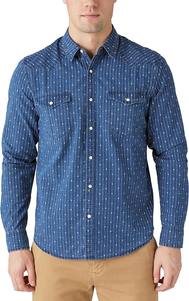 Lucky Brand Mens Printed Indigo Long Sleeve Western Shirt