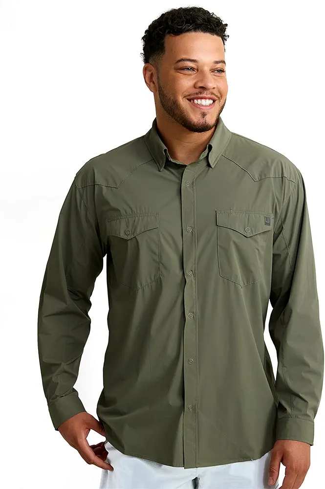 HUK Men's Diamond Back Solid Long Sleeve Button, Fishing Shirt