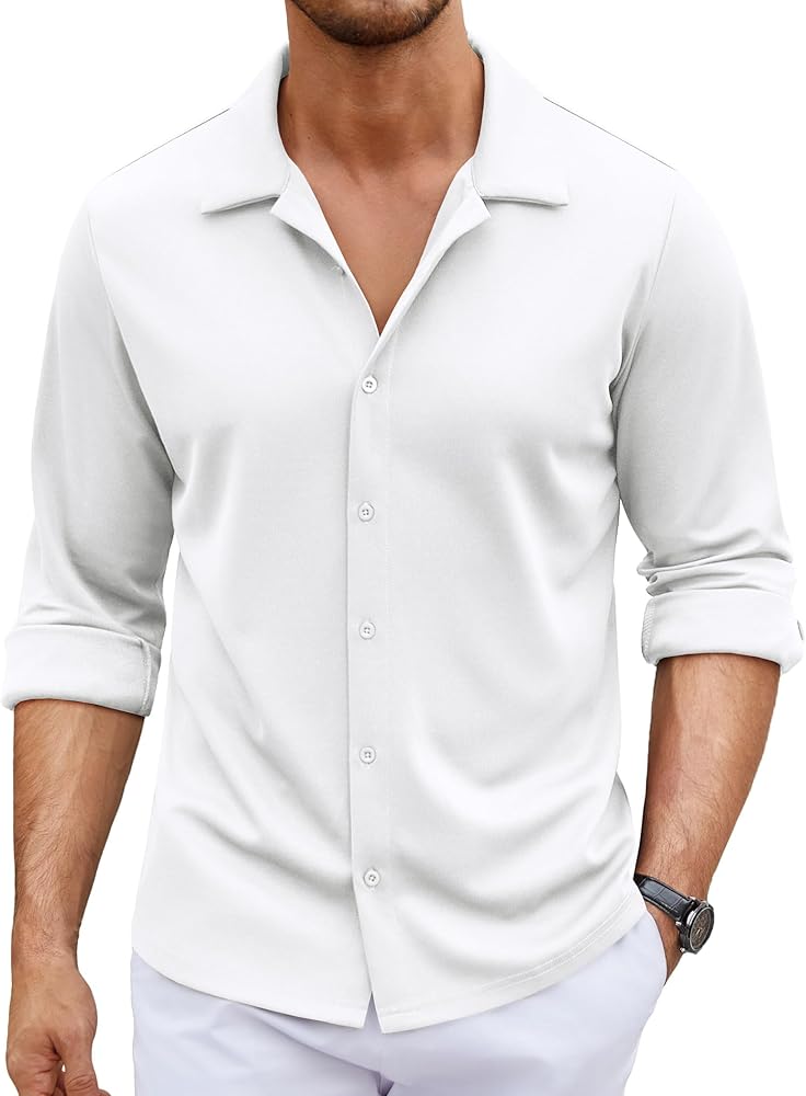 COOFANDY Men's Long Sleeve Button Down Wrinkle Free Shirt Casual Untucked Stretch Dress Shirts