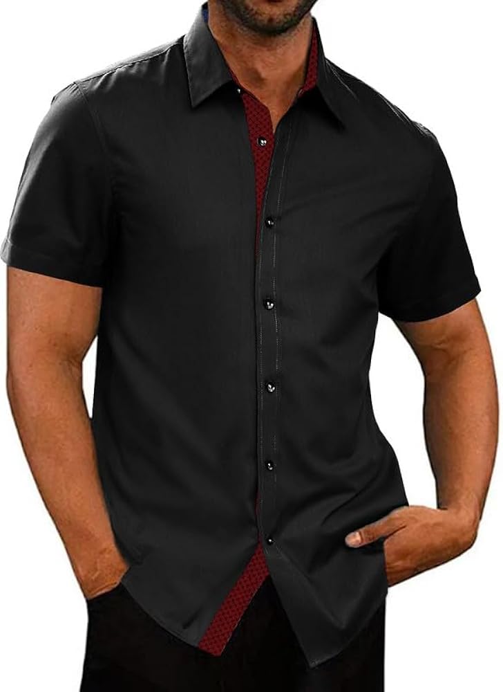 JMIERR Men's Casual Button Down Shirts Wrinkle-Free Short Sleeve Business Dress Shirt