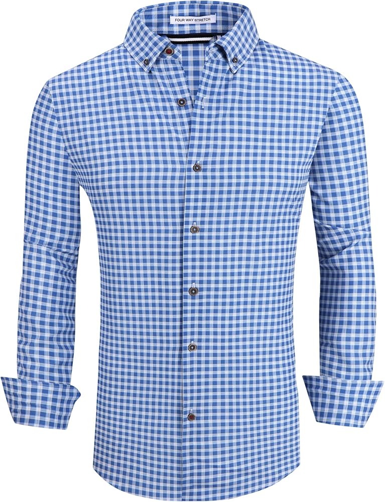 Alex Vando Mens Button Down Shirts Wrinkle Free 4-Way Stretch Print Business Casual Shirt