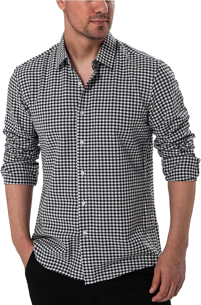 Men's Plaid Button Down Shirts Regular Fit Long Sleeve Casual Business Shirts