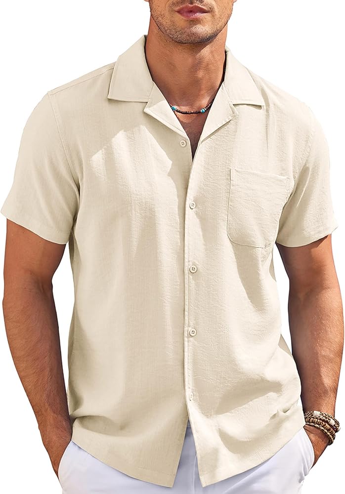 COOFANDY Men's Casual Button Down Shirts Short Sleeve Summer Cuban Vacation Beach Shirts