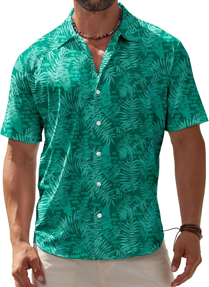 BOJIN Men's Hawaiian Wrinkle Free Short Sleeve Button Down Tropical Floral Beach Vacation Shirt