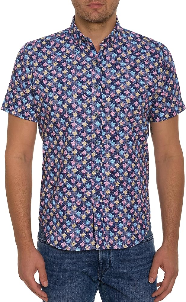 Robert Graham Men CLYFORD Short Sleeve Button Down Shirt, Multi, Small