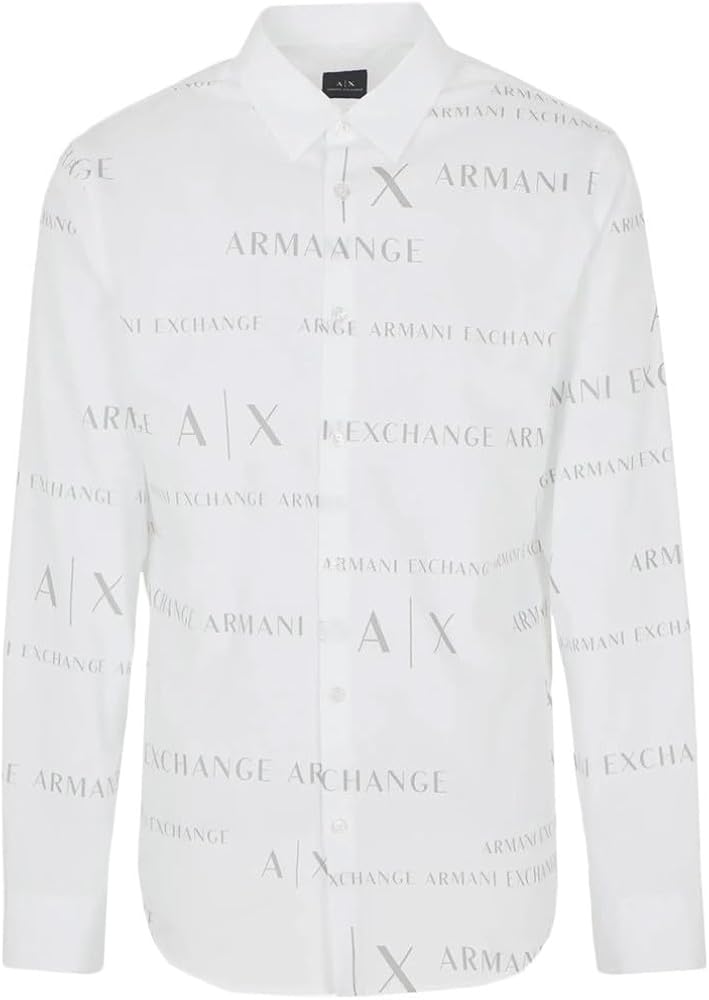 A | X ARMANI EXCHANGE Men's Regular Fit Cotton Poplin Printed Long Sleeve Button Down Woven Shirt