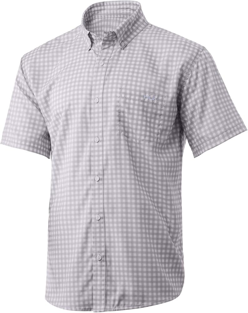 HUK Men's Teaser Short Sleeve Fishing Button Down Shirt +UPF